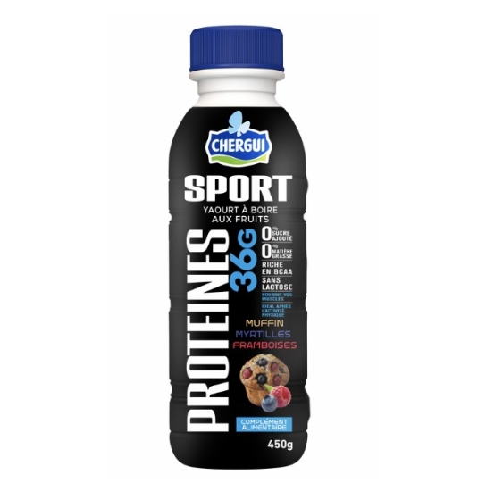 Image de CHERGUI Sport - Yaourt à boire protéiné - Muffins Myrtilles Framboise - (450 ml)