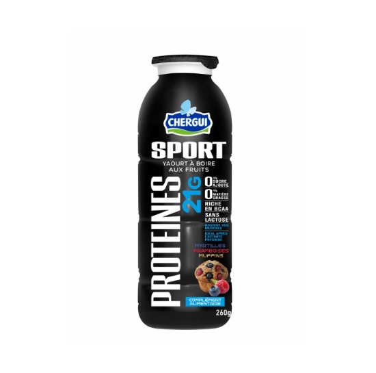 Image de CHERGUI Sport - Yaourt à boire protéiné - Muffins Myrtilles Framboise - (260 ml)